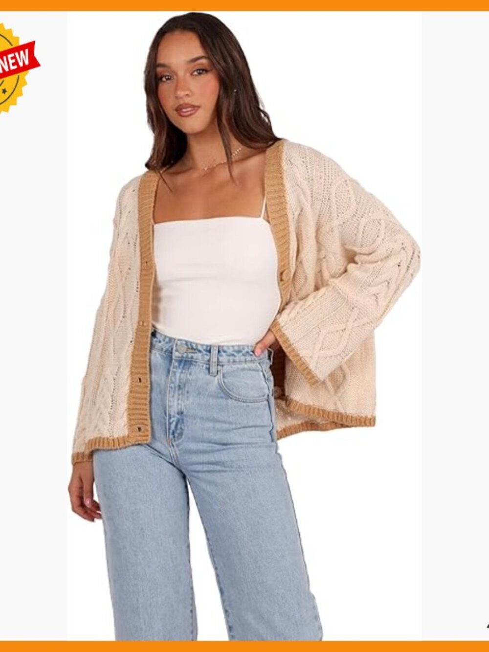 Women's Cable Knit Cardigan V-Neck Long Sleeve Button Front True to Size